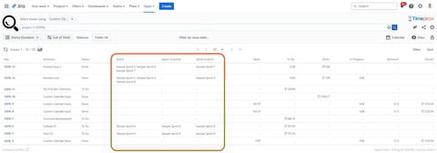 Sprint fields added as columns to a Timepiece list report